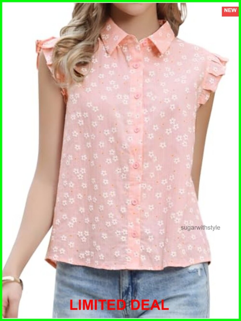Ruffle Cap Sleeve Button Down Floral Top – Dressy Casual Summer Shirt